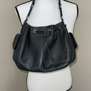 Fossil black leather drawstring bag